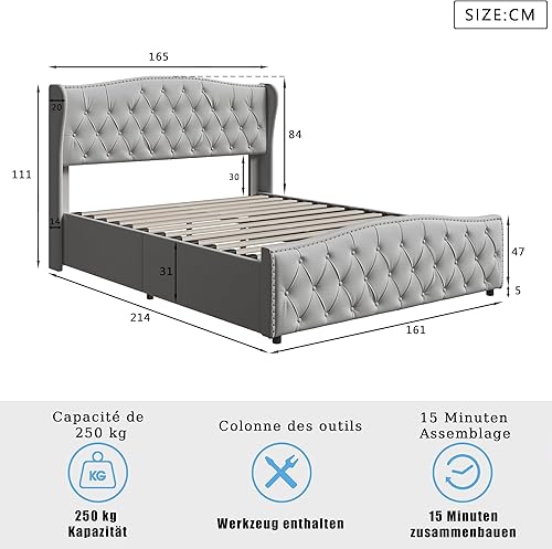 Générique Lit Coffre 160x200 cm, Lit Rembourré Double avec Rangement, Hydraulique avec sommier à Lattes, Velours, 2 Personnes pour Adultes et Adolescents, sans Matelas (Beige, 140x200 cm) - Nail Gallerys