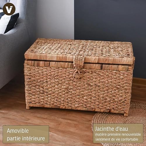 VIVANNO Bac à linge 'Lea' en jacinthe d'eau, Naturel & élégant, Grand, 84x45x45 cm, Polyvalent - Nail Gallerys