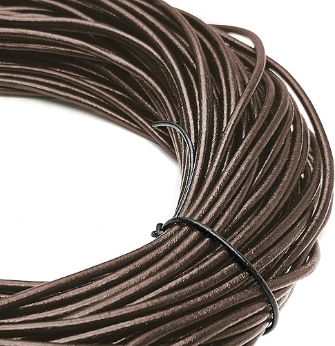 esnado Cordon en cuir rond - 4 mm - Longueur : 10 m - Marron - Pour la fabrication de bijoux, les projets de bricolage et les loisirs créatifs - Nail Gallerys