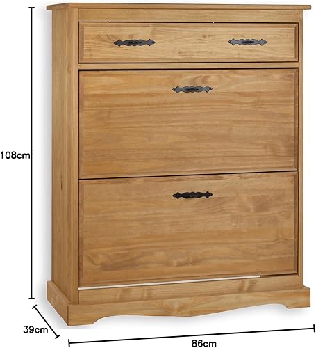 IDIMEX Meuble à Chaussures Santiago Armoire Rangement avec 2 abattants pour 20 Paires et 1 tiroir, en pin Massif Finition teintée et cirée - Nail Gallerys