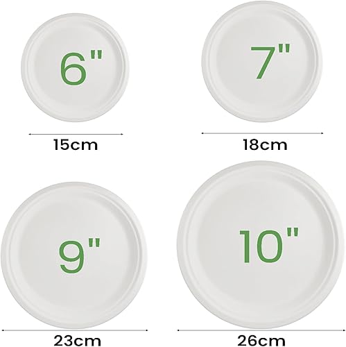 50Pcs 23cm 9’’ Assiettes Jetables en Bagasse Rigides, Biodégradables & Compostables, Assiettes Écologiques pour Pique-nique, Restaurant, Anniversaire, Résistantes à l’Eau à la Graisse, Steak Dessert - Nail Gallerys