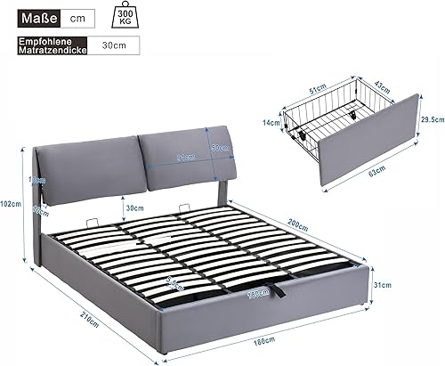 Zepneiy Lit 140x200 avec Sommier hydraulique et 3 Tiroirs, Lit Coffre 140x200 avec Rangement et Tete de Lit, Lit Double avec à Lattes Lit, Cadre de lit 140x200 en Velours Beige(sans Matelas) - Nail Gallerys