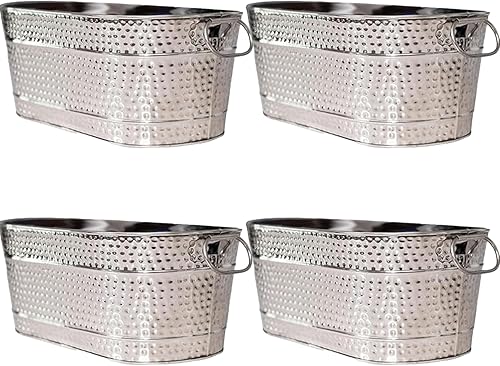 Seau à glace, 4pcs baignoire de boisson alimentaires de nourriture en toute sécurité baignoire galvanisée avec poignées 15qt seau de champagne résistant à la rouille ＆ seaux de glace robustes pour le - Nail Gallerys