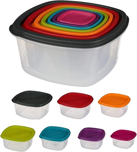 VITA PERFETTA 7 x Boites Hermétiques Alimentaires avec Couvercles - Boîtes de Conservation Carrées - pour Réfrigérateur, Congélateur, Placards, Micro-ondes ou Pique-niques (7 x Boites) - Nail Gallerys