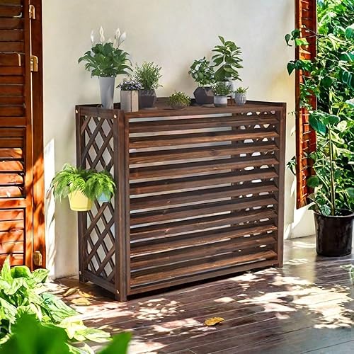 MDXVRKYBC Cache Climatiseur Extérieur en Bois Protection en Bois Massif avec Conception À Persiennes Et Grille Latérale(XL) - Nail Gallerys