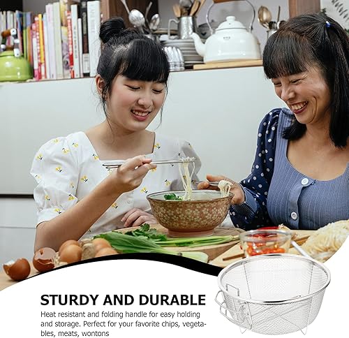 DOITOOL Panier à frire rond en acier inoxydable avec poignées pliables pour frire les pâtes, les spaghettis - Nail Gallerys