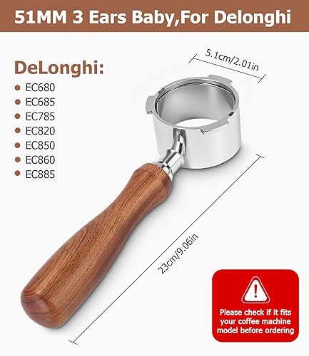 Zofory 51mm Bottomless Filter Holder 3 Oreilles, Pour Les Machines à Café EC680/EC685/EC785/EC820/EC850/EC860, 3 Oreilles, Bois Acide Rouge de Haute Qualité, Avec 2 Filtres en Acier Inoxydable - Nail Gallerys