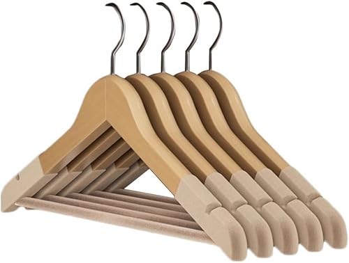 Cintres de Costumes, Lot de 5, Cintres en Bois Massif avec Encoches et Barre, Antidérapants pour Chemises, Manteaux, Vestes, Pantalons B3 - Nail Gallerys