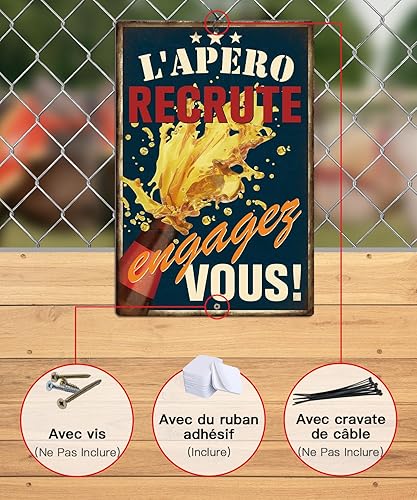 Putuo Decor Plaque Métallique L'Apéro Recrute, Panneau Humour en Aluminium pour Cuisine et Bar, 30x20 cm - Nail Gallerys