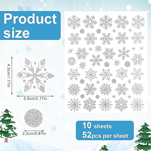 520pcs/10 Feuilles Autocollants de Noël, Autocollants d'Hiver Autocollant Flocon Neige Autocollants Petits Points Étiquettes Flocons de Neige pour Décoration de Festival d'Artisanat (Argent) - Nail Gallerys