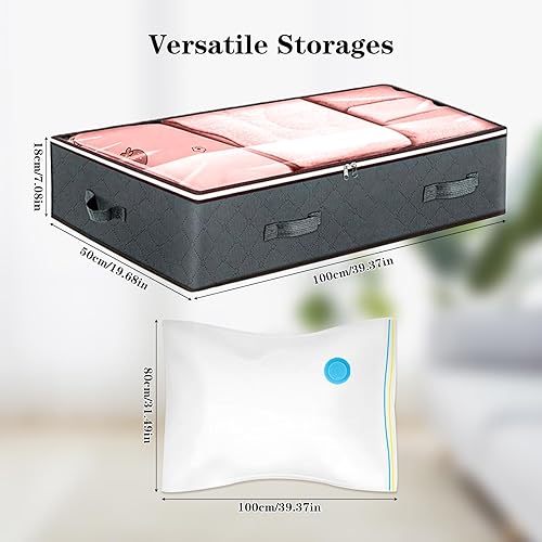 Ensemble De Rangement Sous Le Lit, Sac De Rangement Avec 1 Sac Sous Vide, Organiseur Avec Fermeture éClair Et PoignéE, Pour VêTements, Couvertures, Couettes (100 X 50 X 18 Cm) - Nail Gallerys