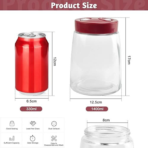 Kleemeiero 2 PCS Bocal en Verre Avec Couvercle Plastique Hermétique - Pot Mason de Fermentation et de Conserve Pour Stockage - Nail Gallerys