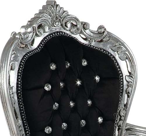 Fauteuil Baroque - Style Louis XIV° - Chaise en Acajou Argent et Velours Noir - Nail Gallerys