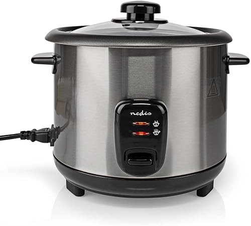 Nedis - Cuiseur à riz - Revêtement anti-adhésif - Bol amovible - Arrêt automatique - Acier inoxydable - Bol intérieur amovible - Jusqu'à 5 portions de riz - 400 W - 1,0 L - Argent - Nail Gallerys