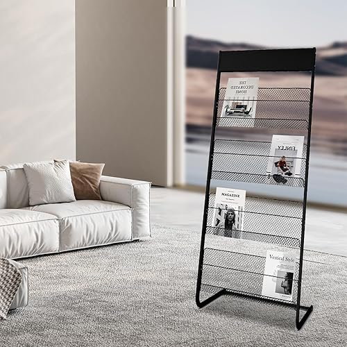 Whemyreat Présentoir à prospectus à 4 niveaux pour le sol, porte-brochures en métal, porte-journaux, support latéral, porte-informations, support de littérature, porte-journaux (blanc) - Nail Gallerys