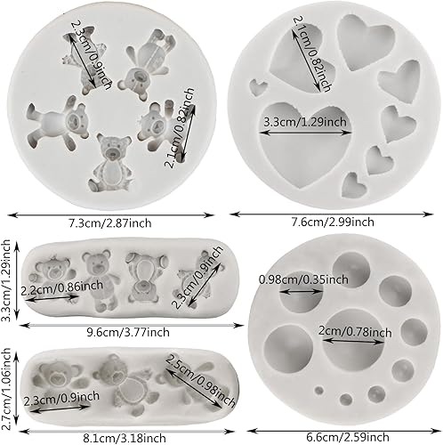 MYPRACS Lot de 5 moules en silicone en forme d'ours en forme de cœur et perle semi-circulaire pour décoration de gâteaux en pâte à sucre, pâte à sucre, pâte à sucre - Nail Gallerys