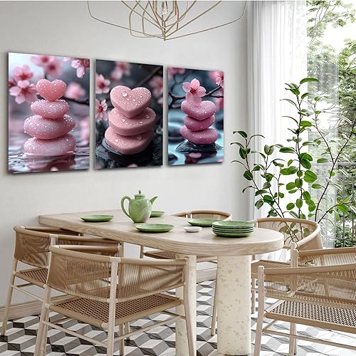 TODOAA Lot de 3 posters Plantes Peinture Murale Pierre de fleur mignonne Impressions Sur Toile Tableau Moderne Art Decoration pour Le Maison,Salon,Chambre(rose)-60x80cmx3 Sans cadre - Nail Gallerys