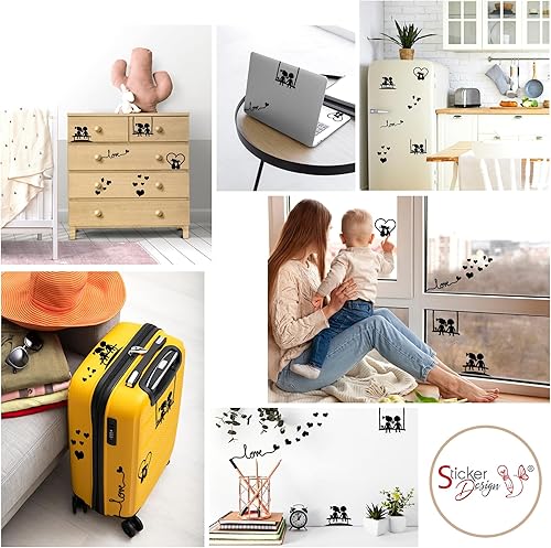 StickerDesign Lot de 5 autocollants pour interrupteur/plaque/prise, motifs enfants sur balançoire, enfants sur banc, inscription Love, chatons avec cœur et cœurs, autocollants décoratifs pour intérieur, mur de chambre - Nail Gallerys