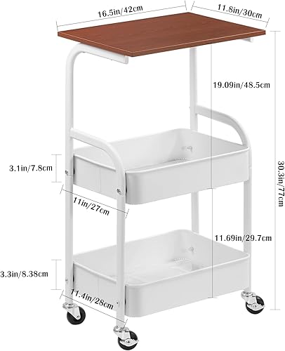 CADUKE Support d'imprimante avec paniers de rangement, chariot d'imprimante avec roues verrouillables pour scanner, table d'imprimante multifonction pour bureau, marron et blanc - Nail Gallerys