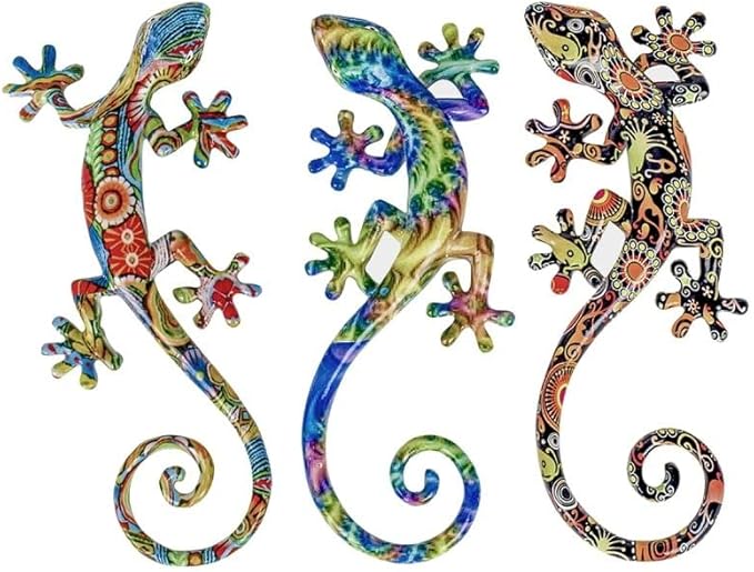 Générique SALAMANDRE Gecko Set de 3 Décoration Murale tout en Couleur Ambiance Sud 22cm - Nail Gallerys