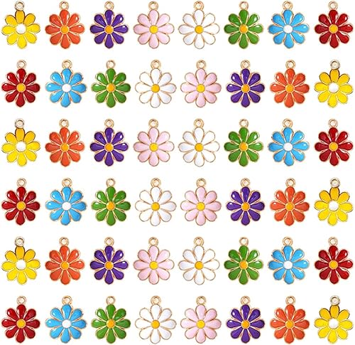Lot de 50 breloques en métal en forme de marguerite pour fabrication de bijoux - Pendentifs floraux colorés en alliage avec trou, 20 x 16.5mm, Pas de gemme - Nail Gallerys