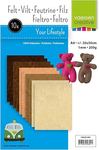 Vaessen Creative Feutrine - A4-1 mm - 10 feuilles - Beige/Brun - Tissu en Feutre pour Loisirs Créatifs, Patchwork et Art Créatif de Pâques et Noël - Nail Gallerys