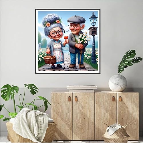 QQYRHN 5D DIY Amoureux âgés Kits de Peinture Diamant, Complète Dessin Animé Diamond Painting pour Adulte Débutants, Fleurs Art du Diamant, Décoration Murale Maison Peinture au Diamant Avec 30x30 cm - Nail Gallerys
