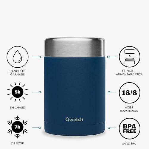 QWETCH - Boite Repas Isotherme - Lunchbox Inox - 5h Chaud et 7h Froid - Sans BPA, Étanche & Reutilisable (Bleu, 600ml) - Nail Gallerys