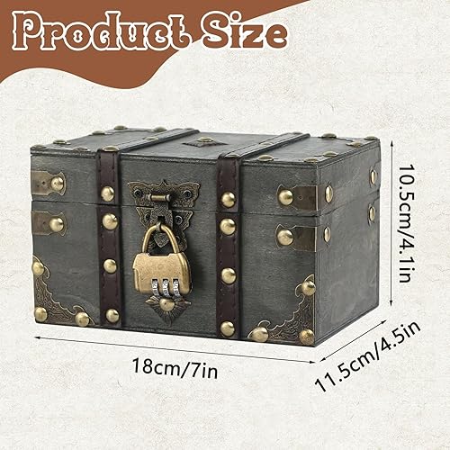 Forbabe Coffre au trésor en bois - 18 x 11 x 10 cm - Vintage - Avec serrure - Pour enfants - Cadeau - Coffre au trésor pour le rangement et la décoration - Nail Gallerys