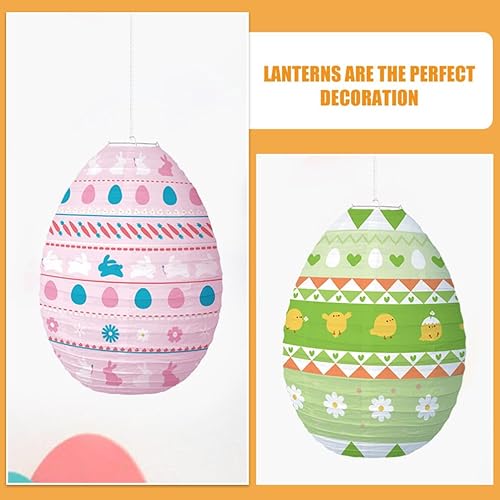 DEARMAMY Lot de 2 lanternes en papier à suspendre en forme d'œuf de Pâques, lapin, poussin, lanternes décoratives japonaises pour printemps, Pâques, fête, jardin, fournitures de décoration - Nail Gallerys