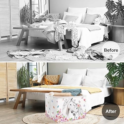 Clastyle Panier Rangement Bébé Famille Animaux Corbeille à Linge Sale Garçon Fille pour Vêtement Boite de Rangement Jouet pour Salle de Bain Chambre à Coucher, Cheval, 40*30*30 cm - Nail Gallerys