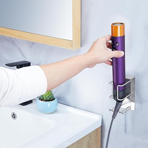WAYASI Salle de Bains Support seche cheveux, Porte seche cheveux, Porte seche lisseur en acier inoxydable, Porte seche cheveux sans percage, Support Mural pour Fer à Friser et Fer à Lisser - Nail Gallerys
