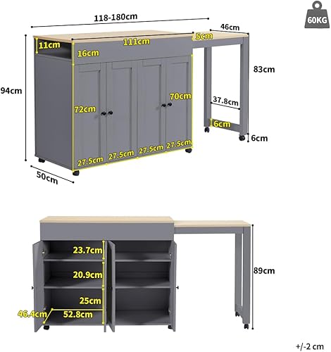 Table de Bar Extensible Moderne (118-180×50×94cm),Table à Manger Extensible avec Espace de Rangement,avec Six étagères,pour Salle à Manger (White + MDF) - Nail Gallerys