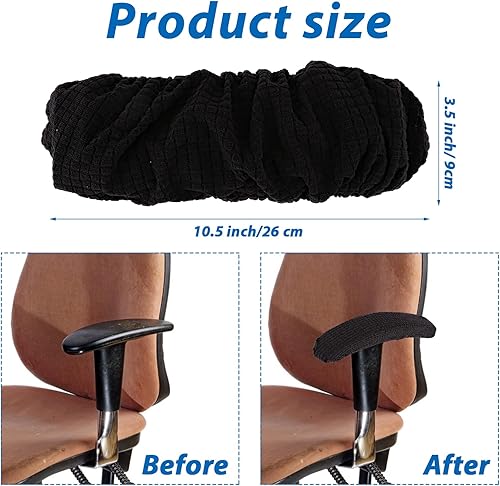 Teaaha Lot de 2 housses d'accoudoirs de 26 cm pour chaise de bureau extensible en polyester - Accoudoirs rembourrés - Soulage les coudes - Inconfort - Housse de chaise de jeu - Noir - Nail Gallerys