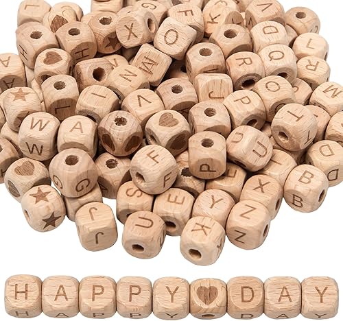 Keboyoe 116 Pièces Perles Alphabet en Bois Naturel 12 mm Perles en Bois Lettres Alphabet A à Z Perles Lettres en Bois Carré pour Bracelet, Artisanales de Bricolage (avec Sac de Rangement) - Nail Gallerys