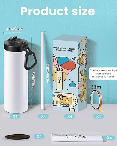 Cafultgo Lot de gobelets à sublimation vierges pour bouteille d'eau 20 OZ Blanc droit en acier inoxydable pour gobelet à presse à chaud, machine d'impression par sublimation (4pcs) - Nail Gallerys
