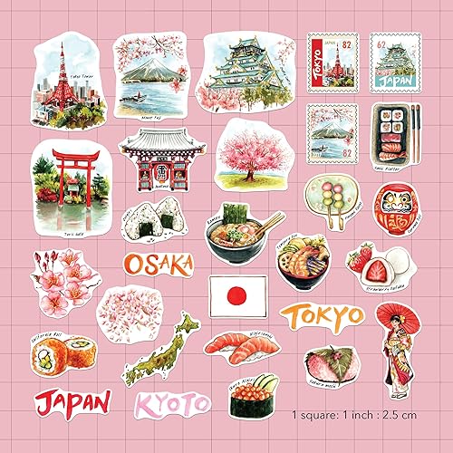 Navy Peony Autocollants de Voyage Grand Format Japon Impérial (29 pièces) - Aquarelle, Thème Printemps Japonais, Sakura pour Bagages, Laptop, Gourde - Nail Gallerys