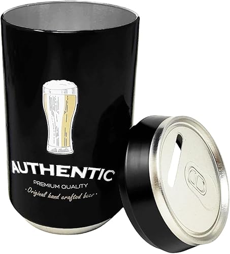 Tirelire Bière noire 'Authentic' en métal étain ouvert 16 x 8 cm - Nail Gallerys
