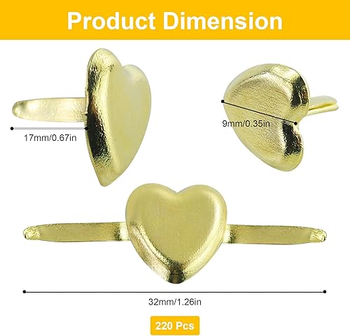 Lot de 220 mini pinces à motif en forme de cœur en métal 9 mm - Doré - Pour bricolage, scrapbooking, bricolage, fabrication de cartes, artisanat, enfants - Nail Gallerys
