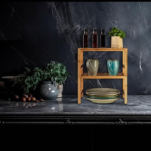 Relaxdays Rangement pour Cuisine, Lot de 2, Bambou, HxLxP : 20x35,5x30,5 cm, Organiseur pour Plan de Travail, Nature - Nail Gallerys