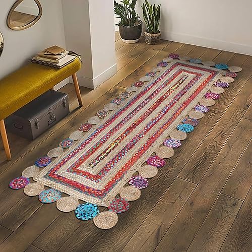 CASAVANI Chindi – Tapis de couloir festonné en jute et coton 61 x 243 cm, motif Cape Code multicolore, tapis tressé épais de 0,7 cm, tapis de couloir à tissage plat pour intérieur et extérieur, - Nail Gallerys