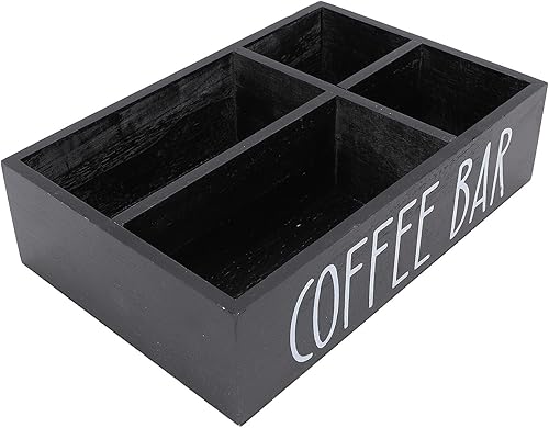 Organiseur de station de café pour comptoir de café, café, thé, condiments, panier de rangement en bois avec séparateur pour la maison, le bureau et la salle de pause (noir) - Nail Gallerys