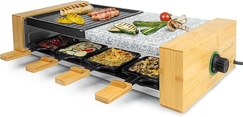 Korona 45090 Appareil à raclette pour 8 personnes | Design bambou de qualité supérieure | Avec plaques de cuisson divisées, pierre naturelle et revêtement antiadhésif | Puissance : 1300 W - Nail Gallerys