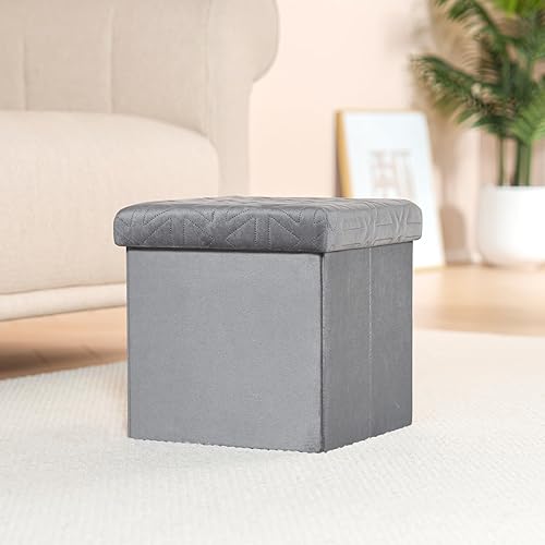 Bonlife Velours Petit Meuble de Rangement Jouet Enfant,Tabouret avec Espace de Rangement Repose Pied Bureau,Tabouret Pliant Pouf Cube 32x32x32cm,Gris - Nail Gallerys