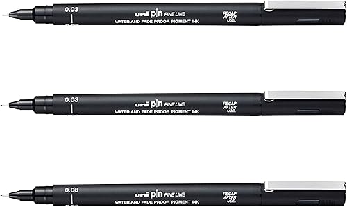 Uni Pin Fineliner Drawing Pen - Black - 0.03mm - Pack of 3 - Nail Gallerys