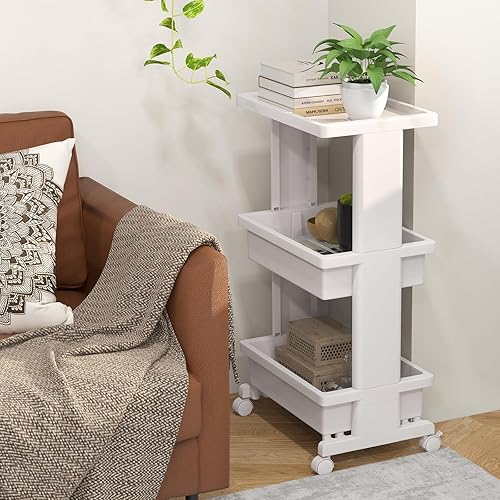 KOMFOTTEU Chariot de Salle de Bain à 3 Étagères, Desserte à roulettes en Plastique, Chariot de Rangement Mobile, Étagère de Niche pour Salle de Bain, Cuisine, Bureau, 45 x 30 x 81 cm - Nail Gallerys