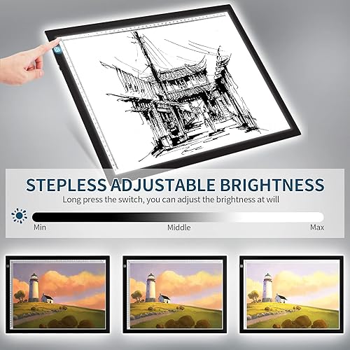 GLIME Tablette Lumineuse A3, Ultramince Stepless Dimming Table Lumineuse Dessin LED pour Diamond Painting, avec Ligne d'échelle Précise Câble USB Rechargeable, pour Animation Esquisse Gaufrage Pochoir - Nail Gallerys