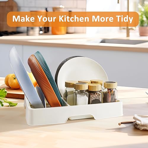 Blumacht Organisateur de Couvercle, Support de Couvercle de Garde-Manger de Cuisine avec 6 Séparateurs Réglables pour Armoires, Bol à Couverts et Baguettes Boîte de Rangement pour Planches à Découper - Nail Gallerys