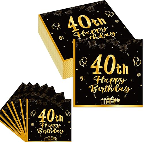 JJiaoLinin Noir Or Serviette Papier Décoration Anniversaire 40 Ans, 40Pcs Serviettes Décoratives d'anniversaire Serviettes en Papier Decorees pour Ggarçon et Fille Fournitures de Fête d'anniversaire - Nail Gallerys