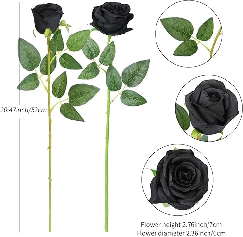 Anaoo 12 pcs Roses Fleurs Artificielles de Soie Faux Bouquet Arrangements Florale Décoration Floraux Rose Fleurs Maison Mariage Fête d'anniversaire Salon Bureau Jardin, Noir - Nail Gallerys